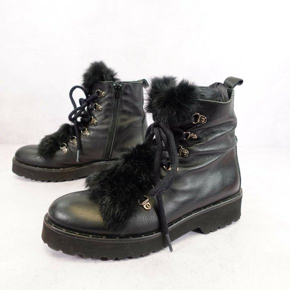 Kanna Boots Women Leather 37 Black Pull On Combat Chunky Lug Sole Platform 6 Y2K - Picture 1 of 14